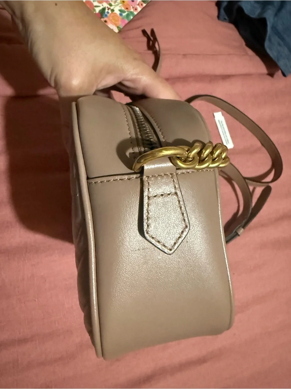 Gucci Taupe Chevron Leather Crossbody with Gold Double G